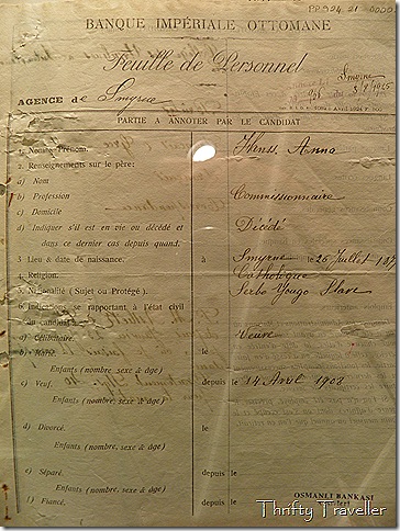 Staff record, Ottoman Bank