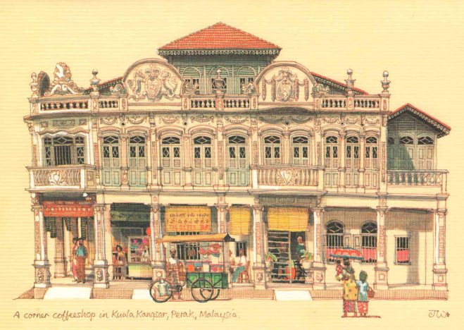 Postcard of a 'Kuala Kangsar' coffee shop but is actually in Taiping.
