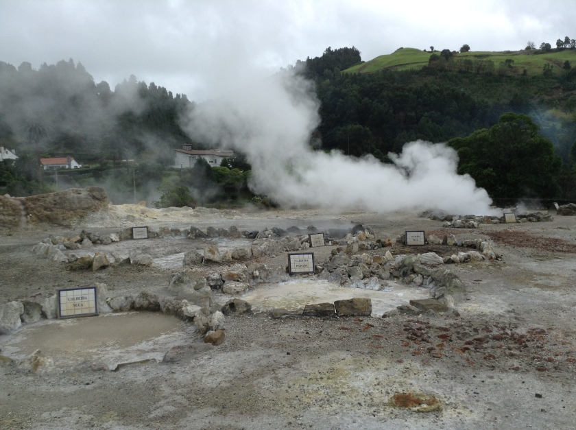 At Furnas you can experience fumeroles, bubbling pools, hot springs and a strong smell of rotten eggs.